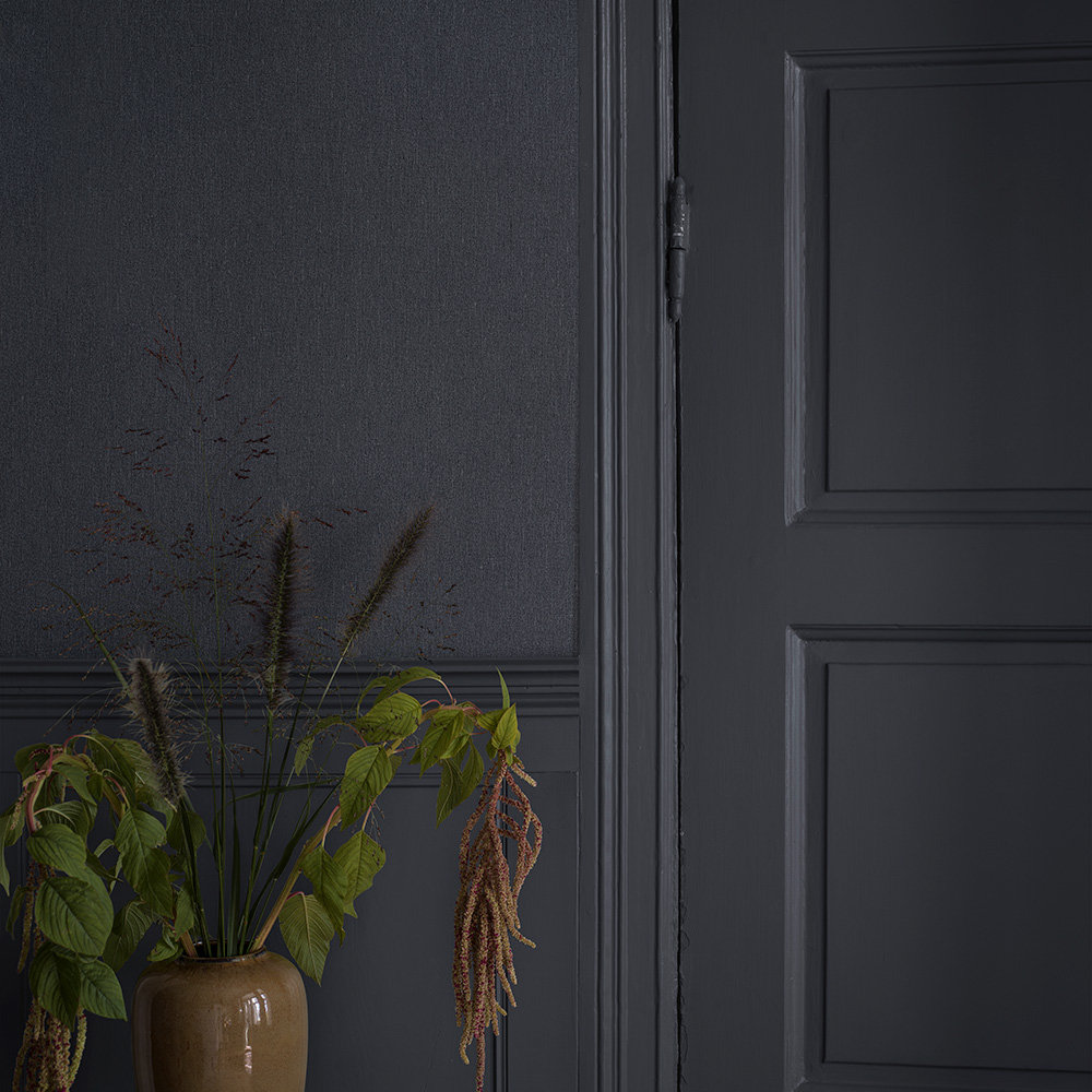 Linen Plain Wallpaper - Night Blue - by Boråstapeter
