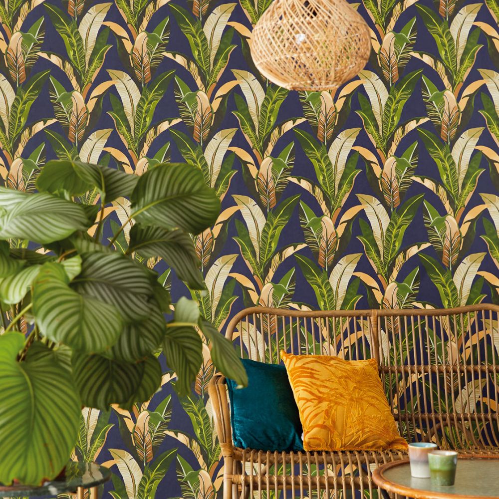 Jungle Palm Wallpaper - Navy - by Eijffinger