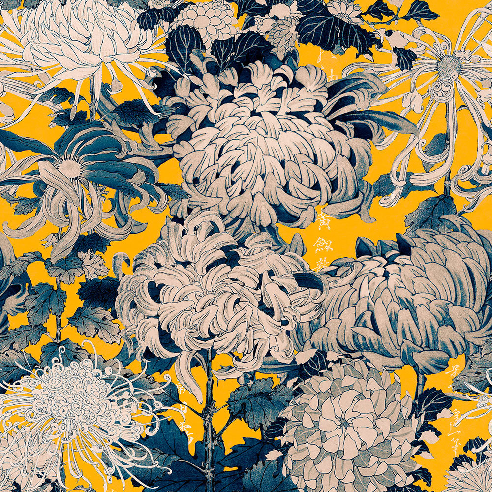 Chrysanthemums set of 3 panels Mural - Yellow - by Mind the Gap