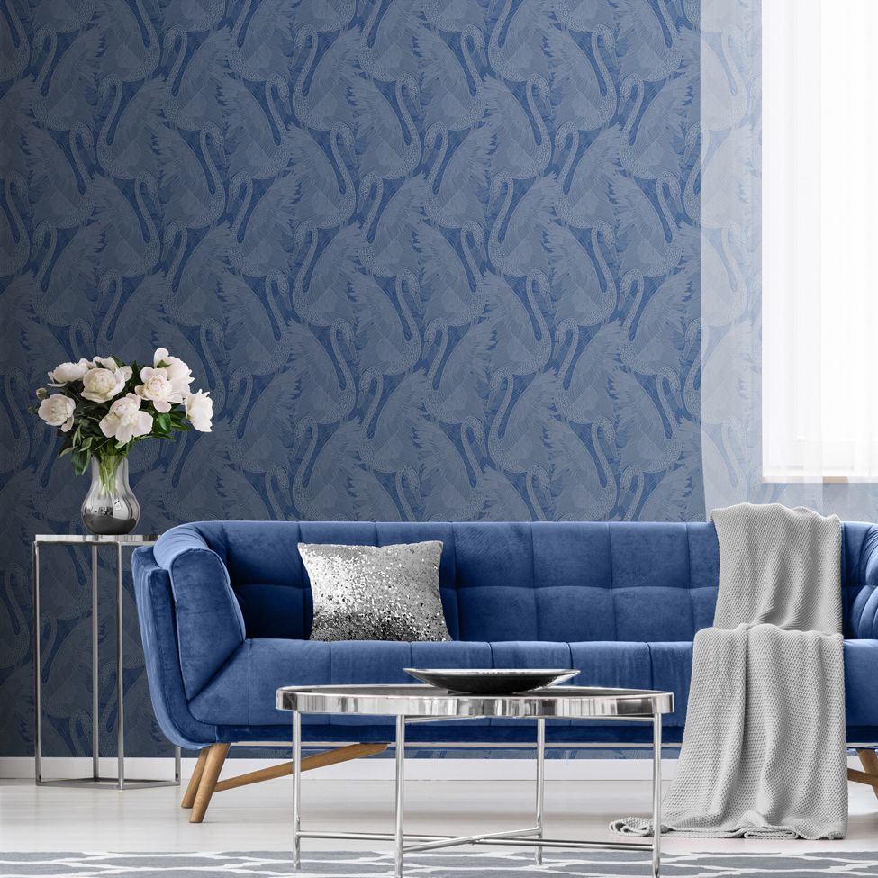 Odette Swan Wallpaper - Sapphire - by Albany