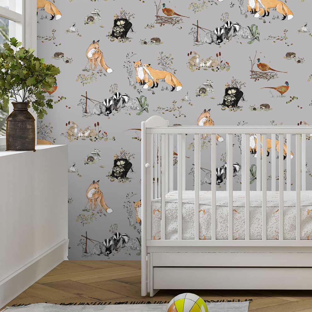 Woodlands Wallpaper - Grey - by Petronella Hall