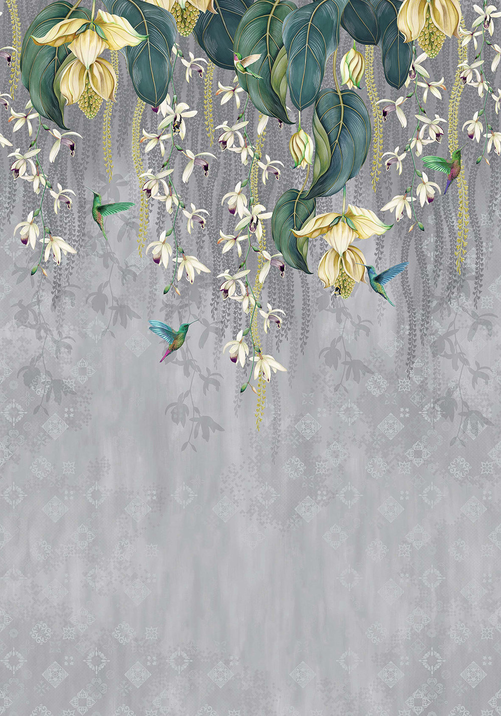 Trailing Orchid Mural - Grey / Lemon - by Osborne & Little