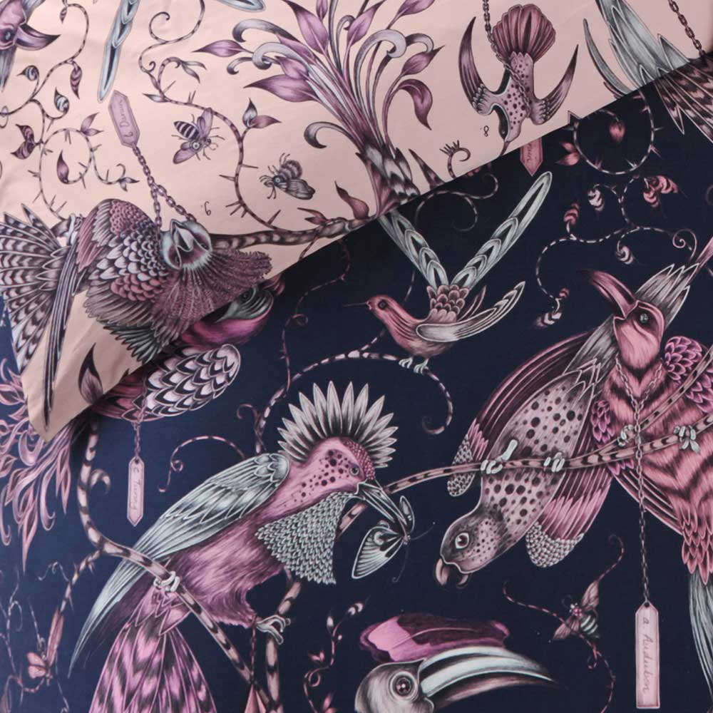 Audubon Duvet Cover - Navy/ Pink - by Emma J Shipley