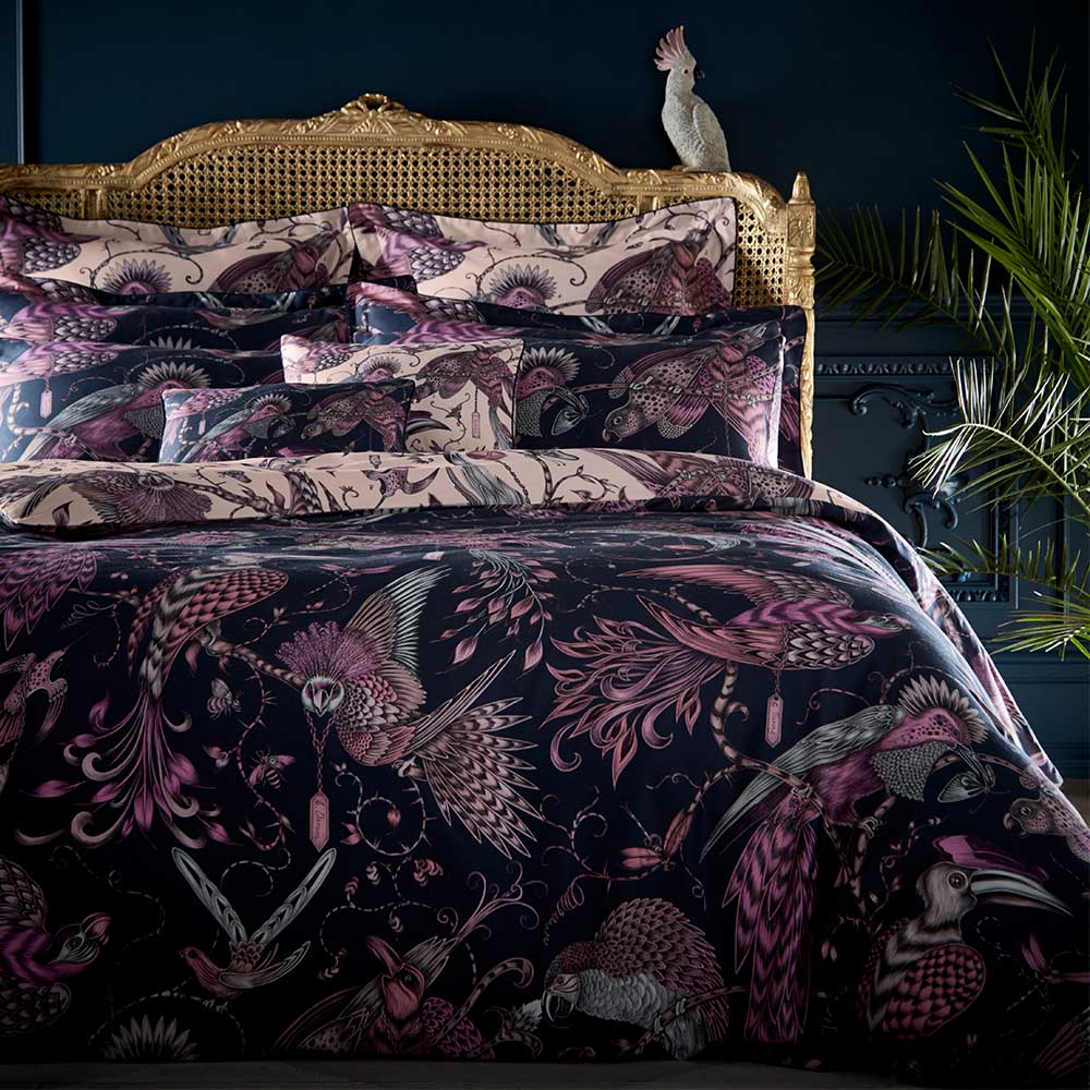Audubon Oxford Pillowcase - Navy/ Pink - by Emma J Shipley