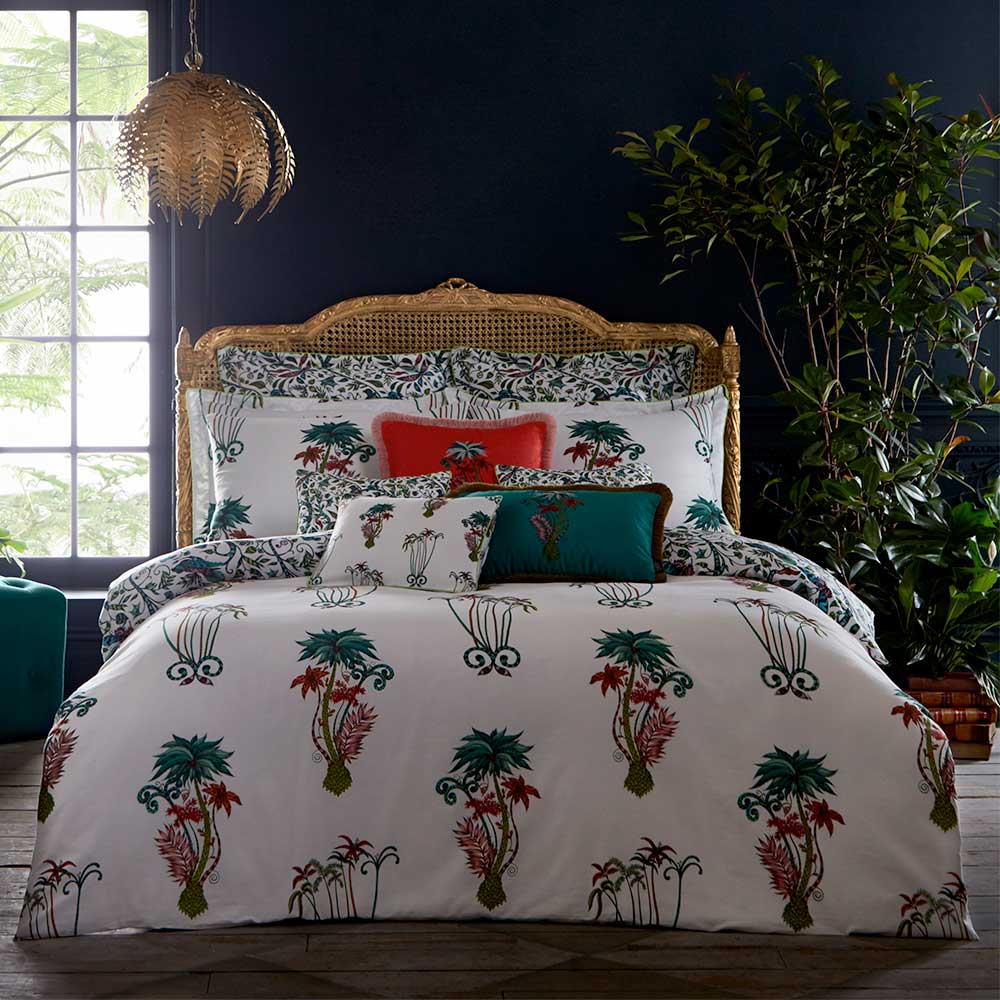 Jungle Palms Boudoir Pillowcase  - Green/ Pink - by Emma J Shipley