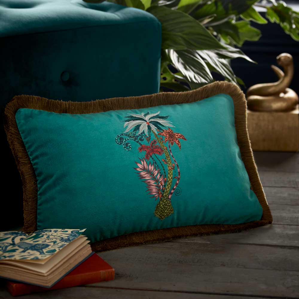 Jungle Palms Rectangular Cushion - Teal - by Emma J Shipley