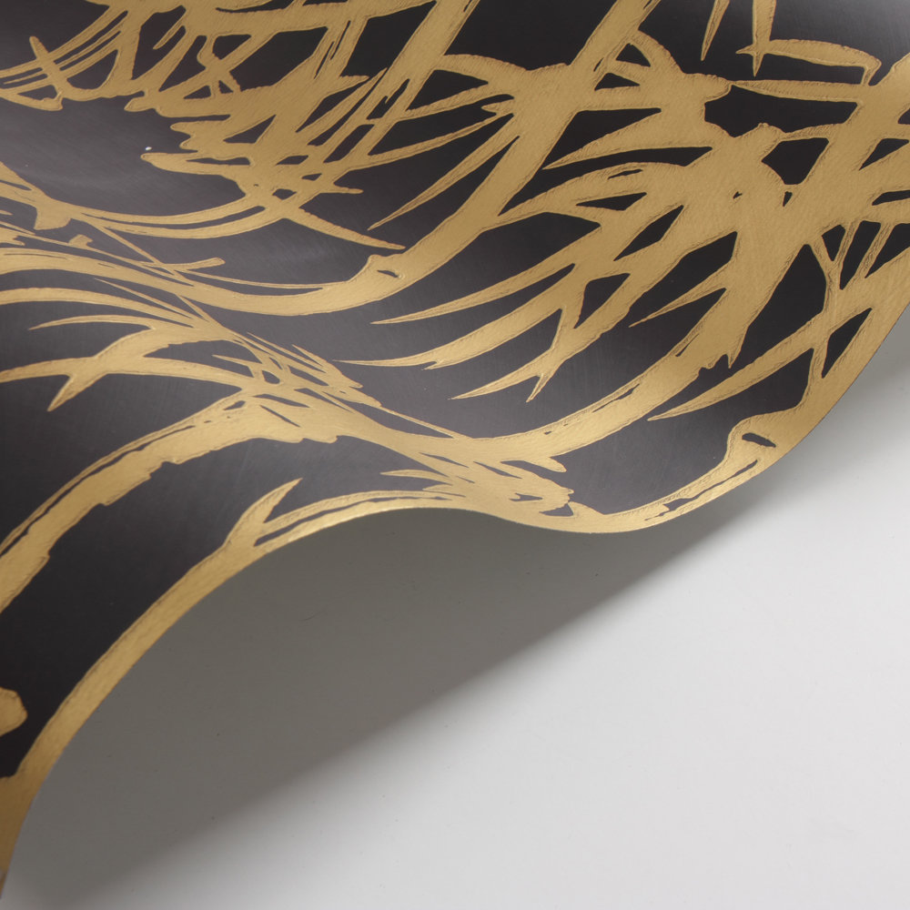 The Bamboo Papers Wallpaper - Black / Gold - by Farrow & Ball