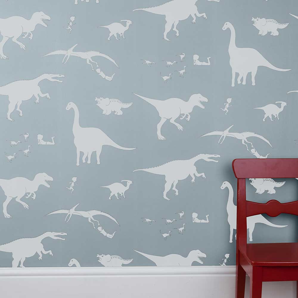 D'ya-think-e-saurus Wallpaper - Bone China Blue - by PaperBoy