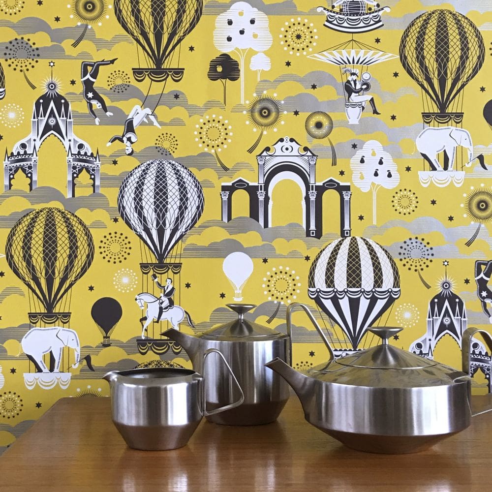 Pleasure Gardens Wallpaper - Mustard / Silver - by Mini Moderns