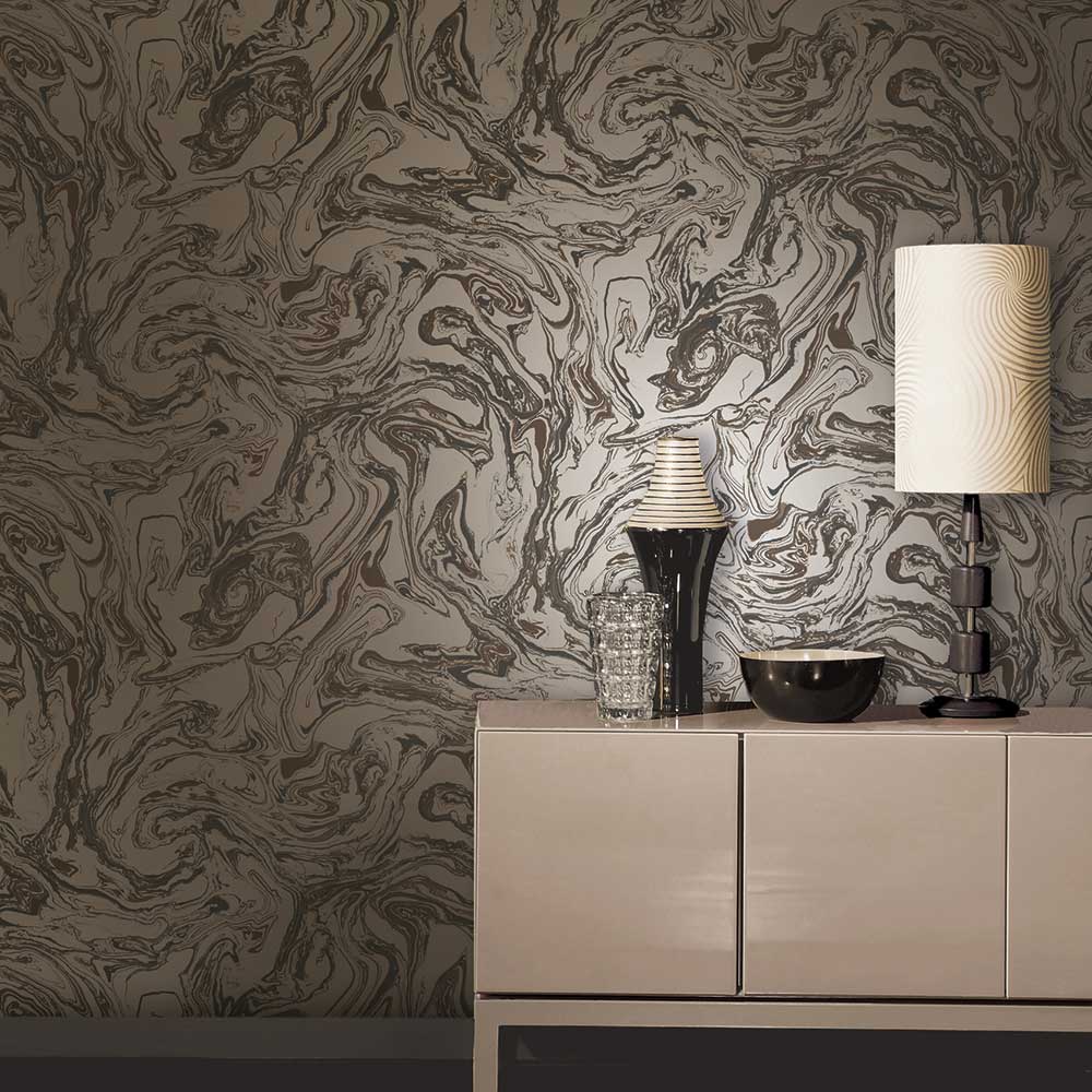 Marbling Wallpaper - Brown / Grey - by Albany