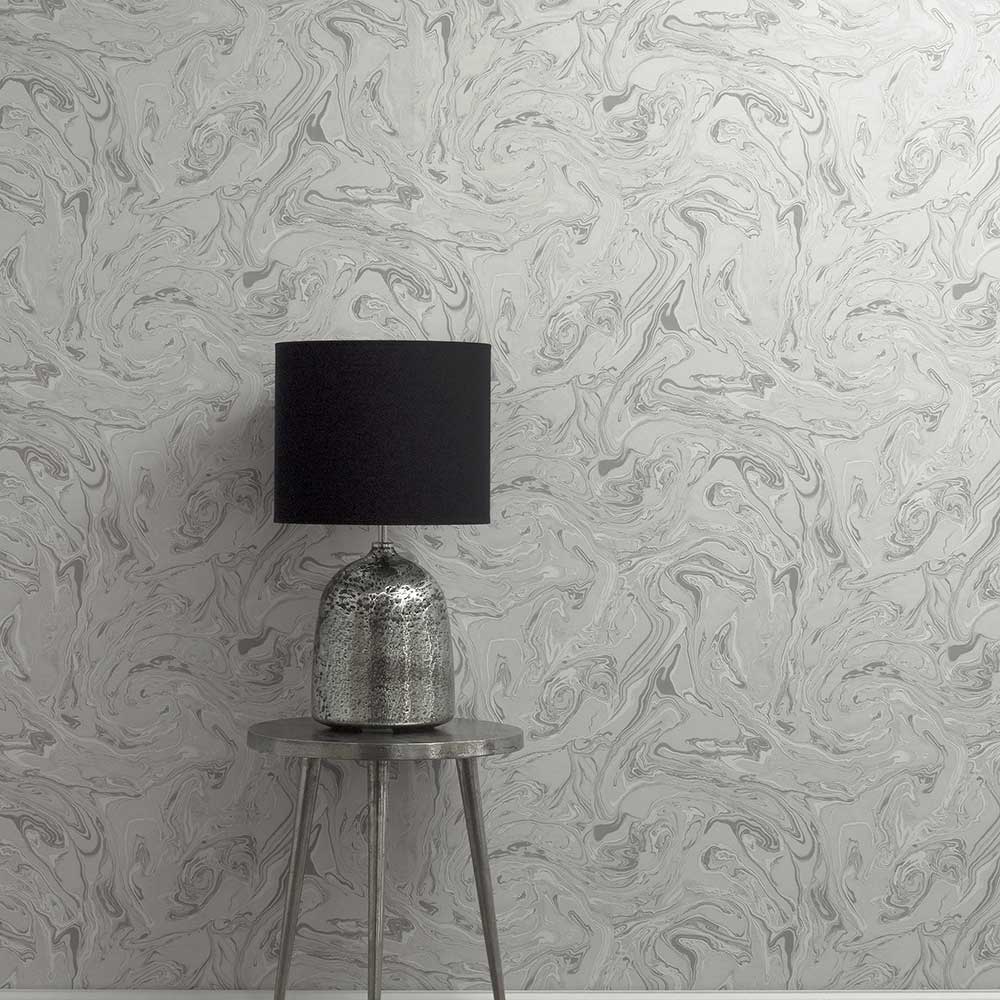 Marbling Wallpaper - Silver - by Albany
