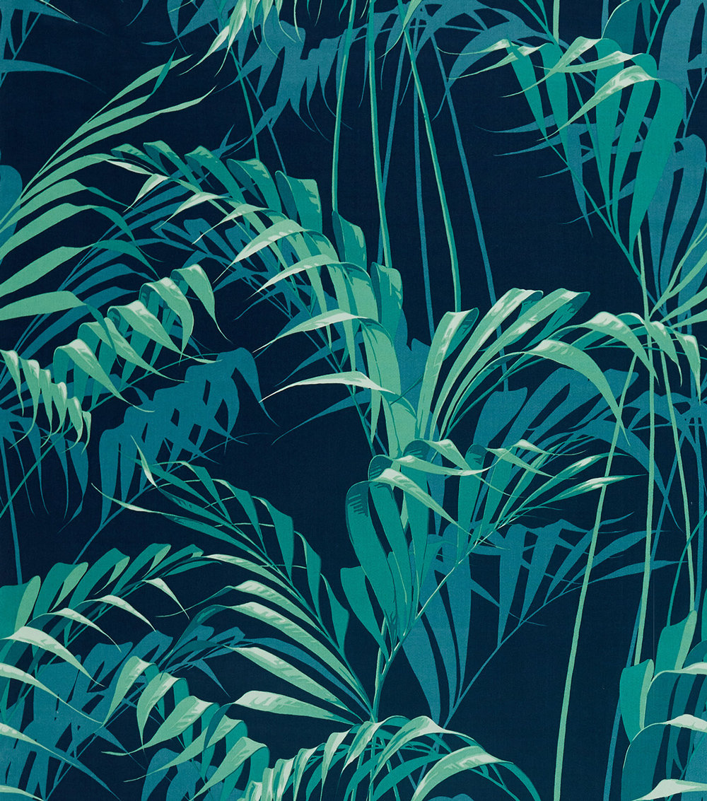 Palm House Fabric - Ink / Teal - by Sanderson