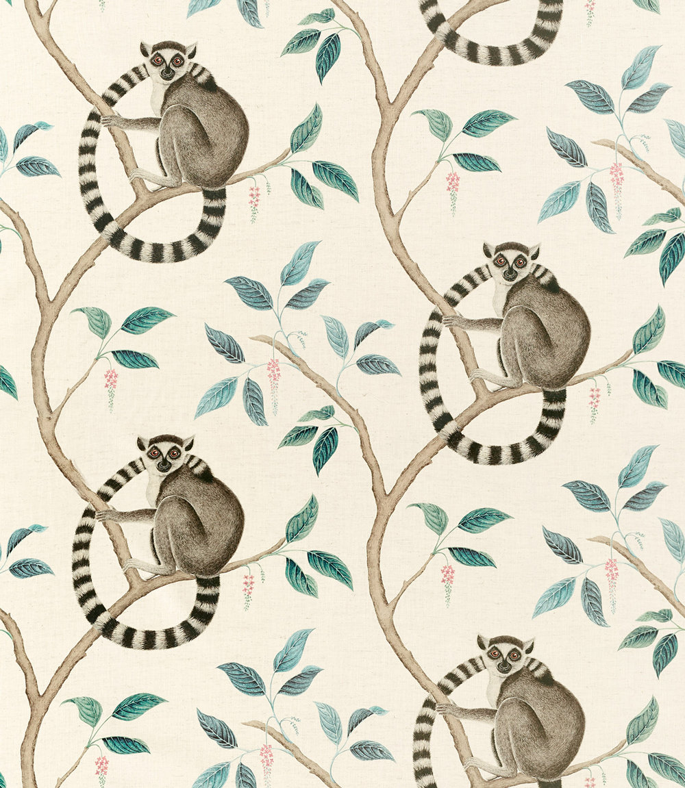 Ringtailed Lemur Fabric - Grey - by Sanderson