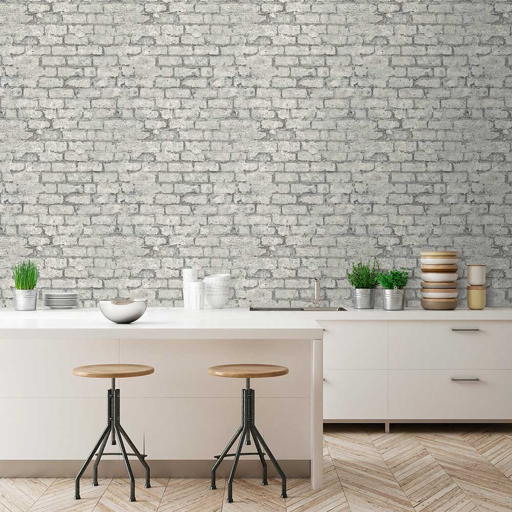 Industrial Brick Wallpaper - Grey - by Albany