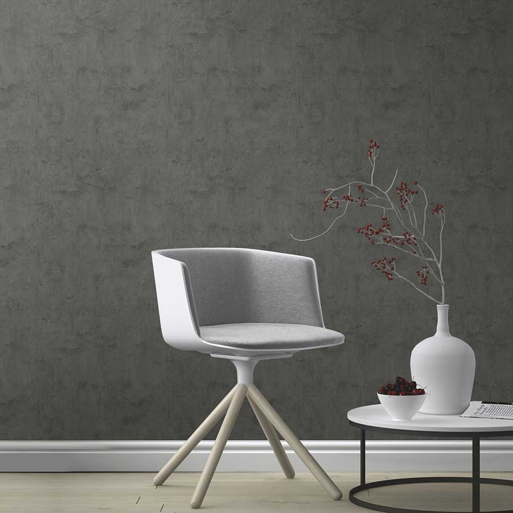 Plaster Look Wallpaper - Charcoal Grey - by Albany