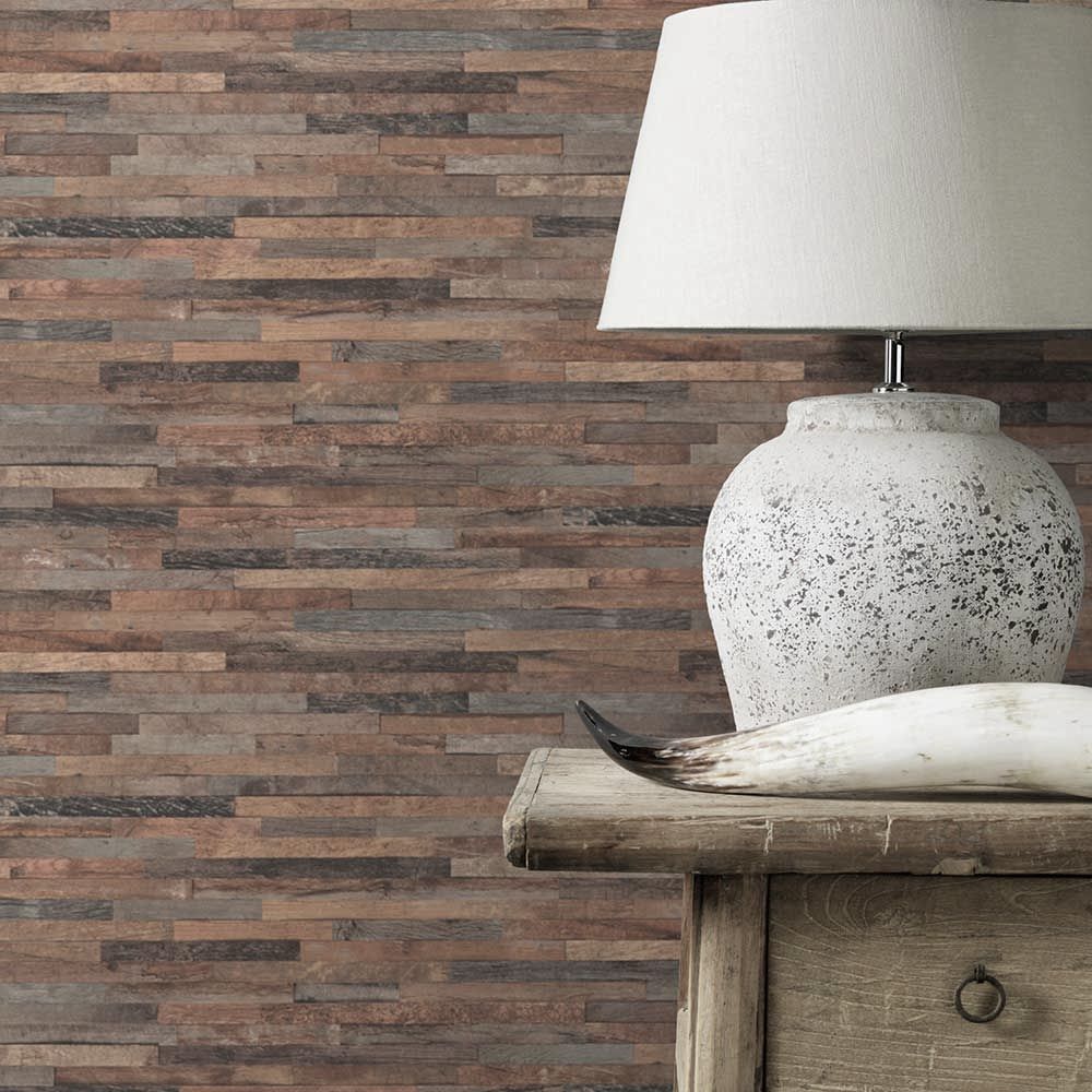 Fine Wood Effect Wallpaper - Brown - by Albany