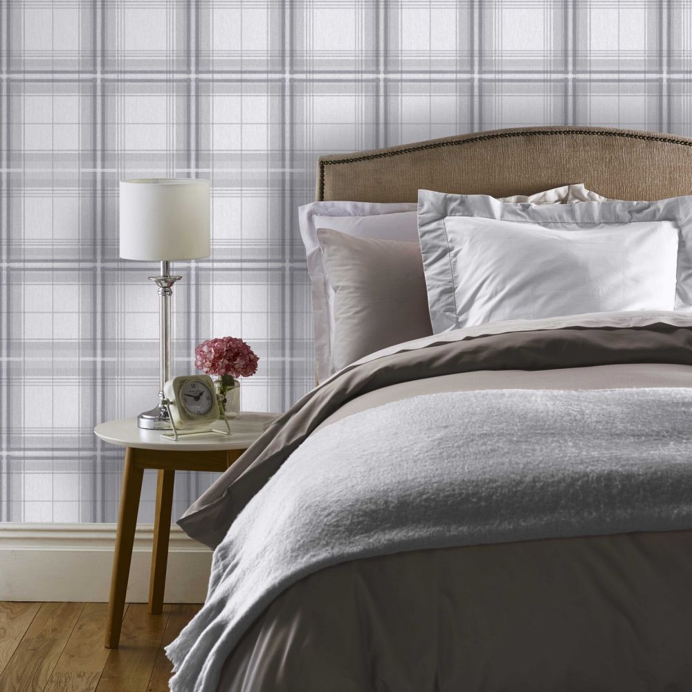 Woven Check Wallpaper - Grey / White - by Arthouse