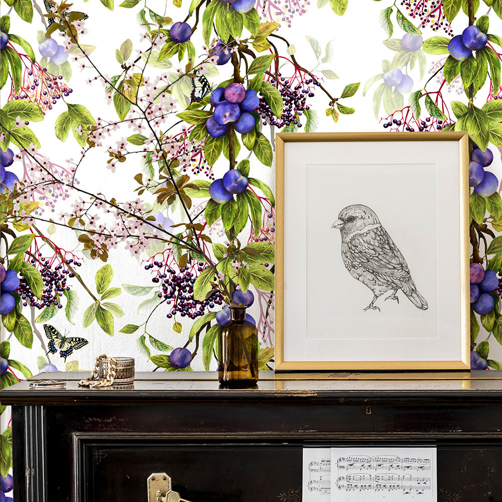 Damson Wallpaper - White and Purple - by Isabelle Boxall