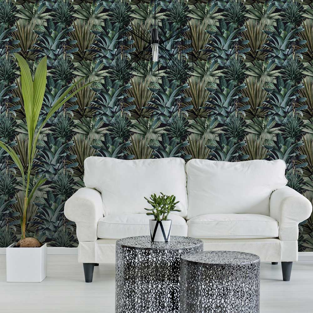 Lush Succulents Mural - Green / Blue - by Mind the Gap