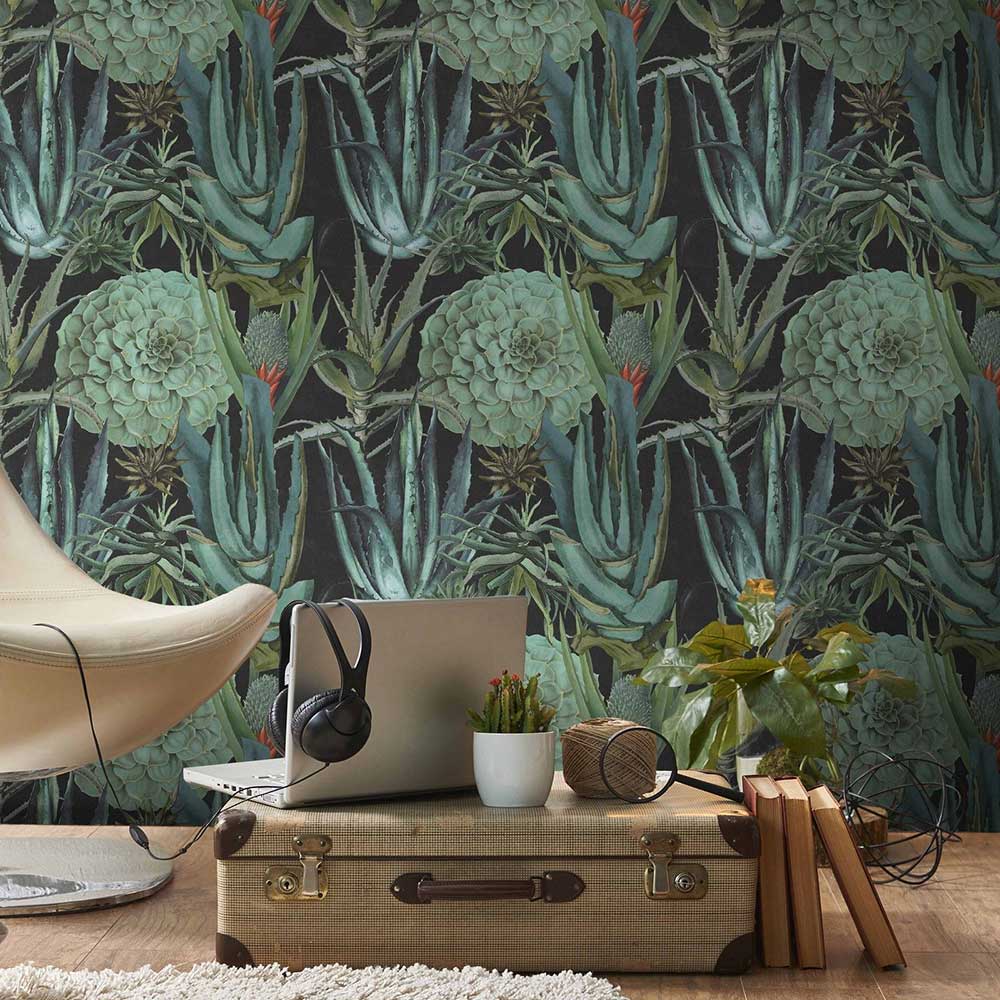 Succulentus Mural - Blue / Green - by Mind the Gap