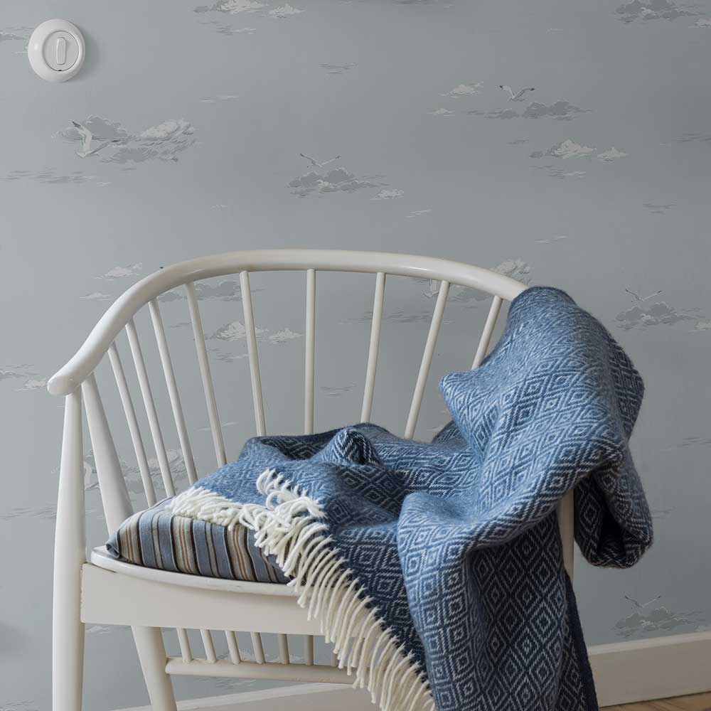 Seagulls Wallpaper - Light Blue - by Boråstapeter
