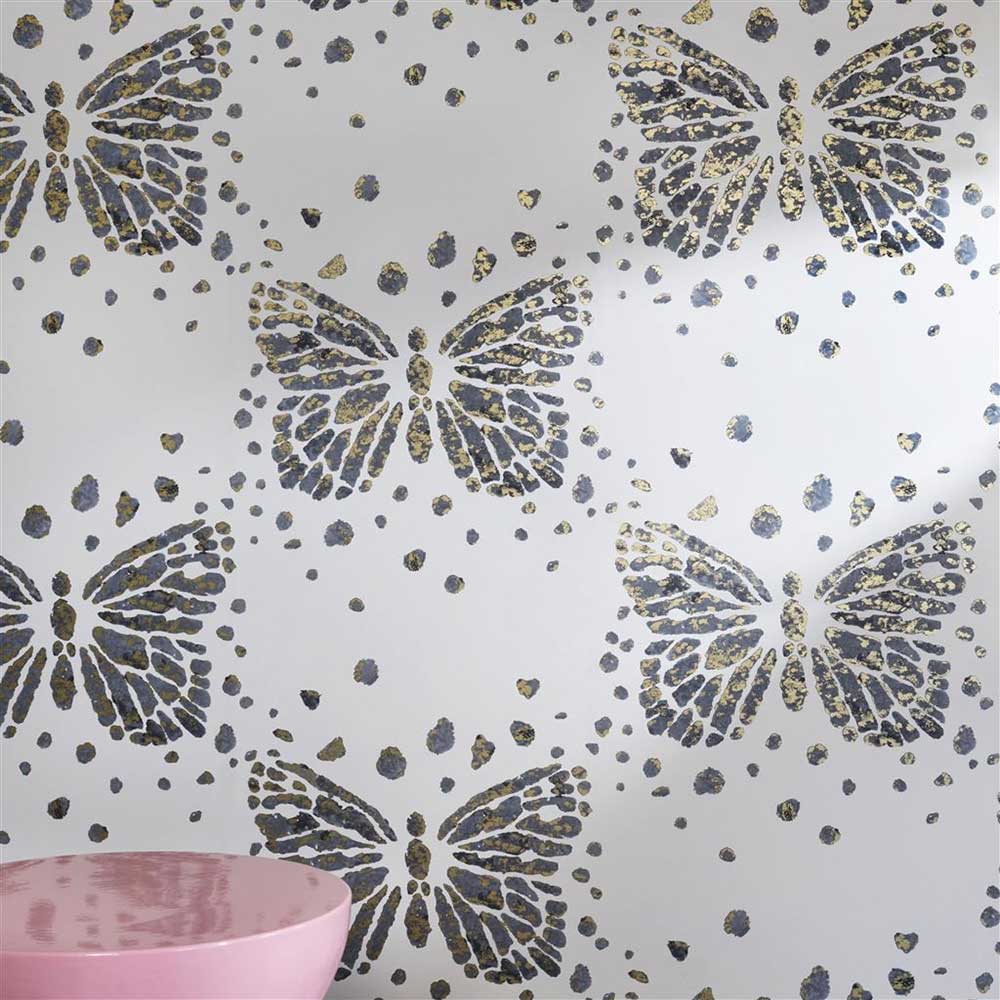 Les Messagers Wallpaper - White/ Grey/ Gold - by Christian Lacroix