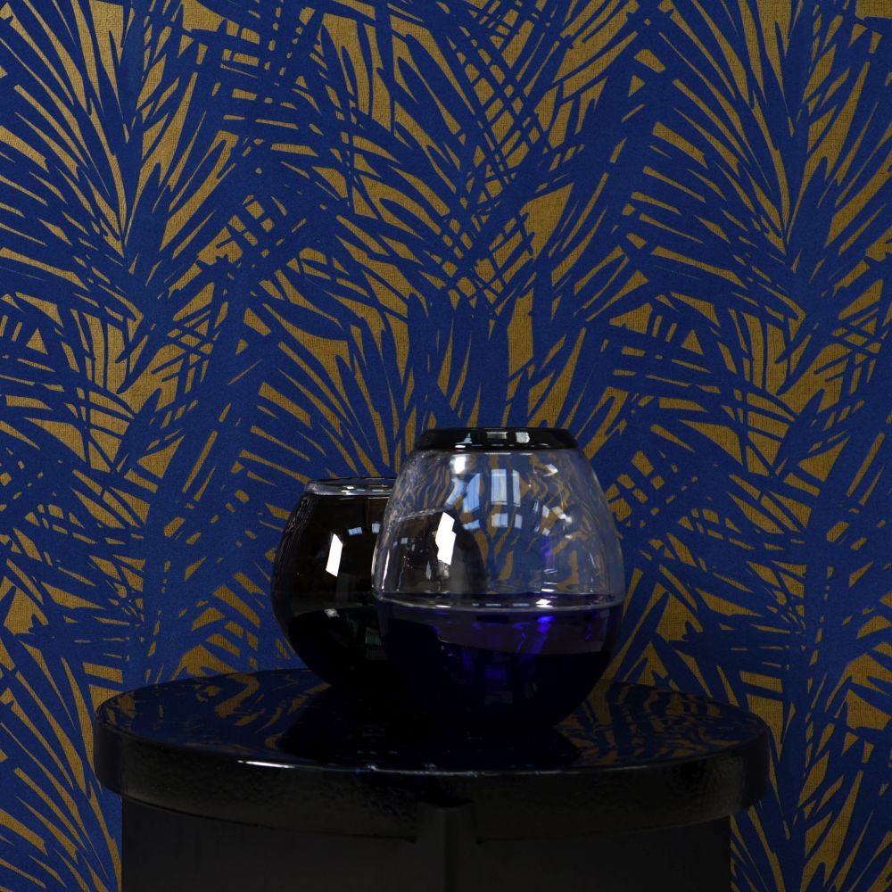 Palmeraie Wallpaper - Blue / Gold - by Lelievre