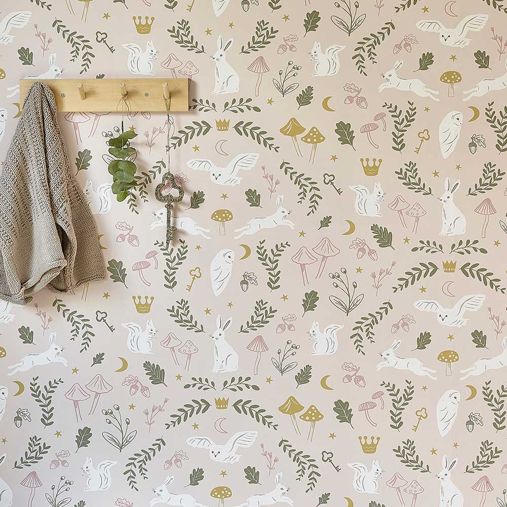Woodland Wonders Wallpaper - Pink / Olive - by Hibou Home