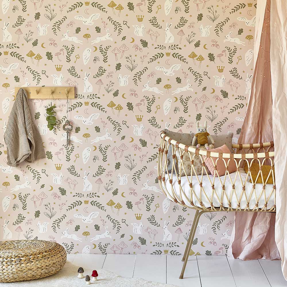 Woodland Wonders Wallpaper - Pink / Olive - by Hibou Home