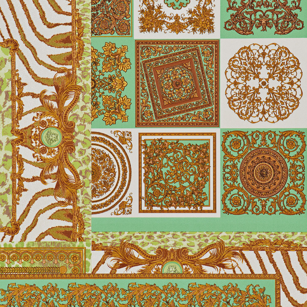 Deconpage Wallpaper - Spearmint Green and Gold - by Versace
