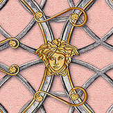 Papier peint La Scala Del Palazzo - Glaçage rose avec étain et or - Versace. Cliquez pour en savoir plus et lire la description.