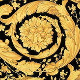 Papier peint Barocco Scroll Flowers - Noir et or - Versace. Cliquez pour en savoir plus et lire la description.