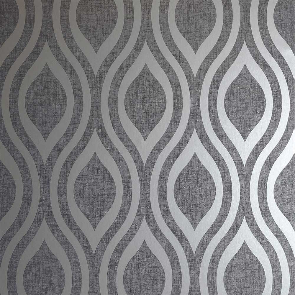 Luxe Ogee  Wallpaper - Gunmetal  - by Arthouse