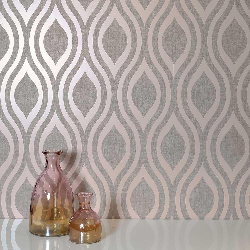 Luxe Ogee  Wallpaper - Dusky Rose - by Arthouse