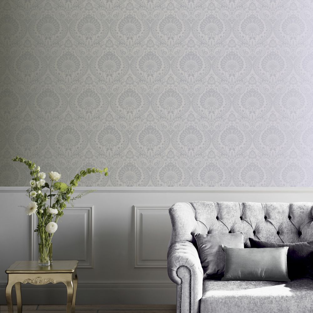 Luxe Damask Wallpaper - Silver - by Arthouse