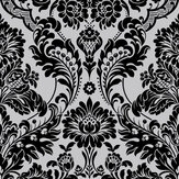 Gothic Damask Flock Wallpaper - Black / Silver - by Graham & Brown. Click for more details and a description.