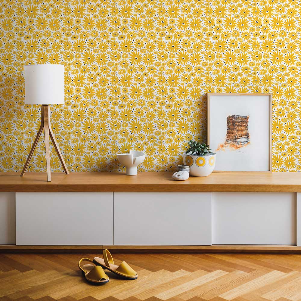 Daisy Wallpaper - Mustard - by Layla Faye