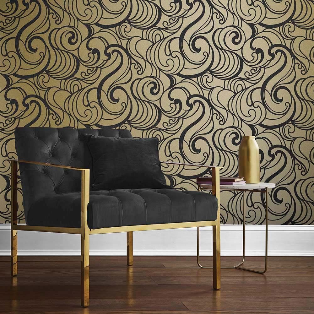 Hula Swirl Wallpaper - Gilded - by Graham & Brown