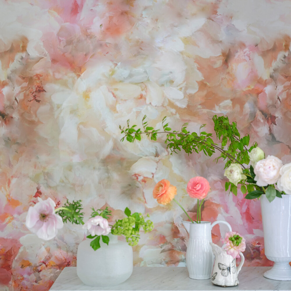 Fleur de Nuit Mural - Pale Coral - by Designers Guild