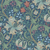 Golden Lily Wallpaper - Indigo - by Morris. Click for more details and a description.
