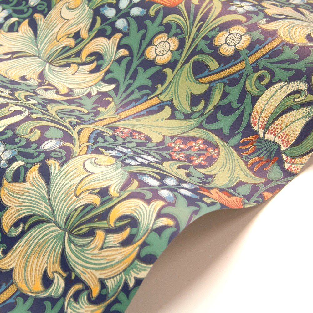 Golden Lily Wallpaper - Indigo - by Morris
