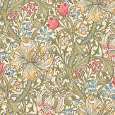 Golden Lily Wallpaper - Green / Red - by Morris. Click for more details and a description.