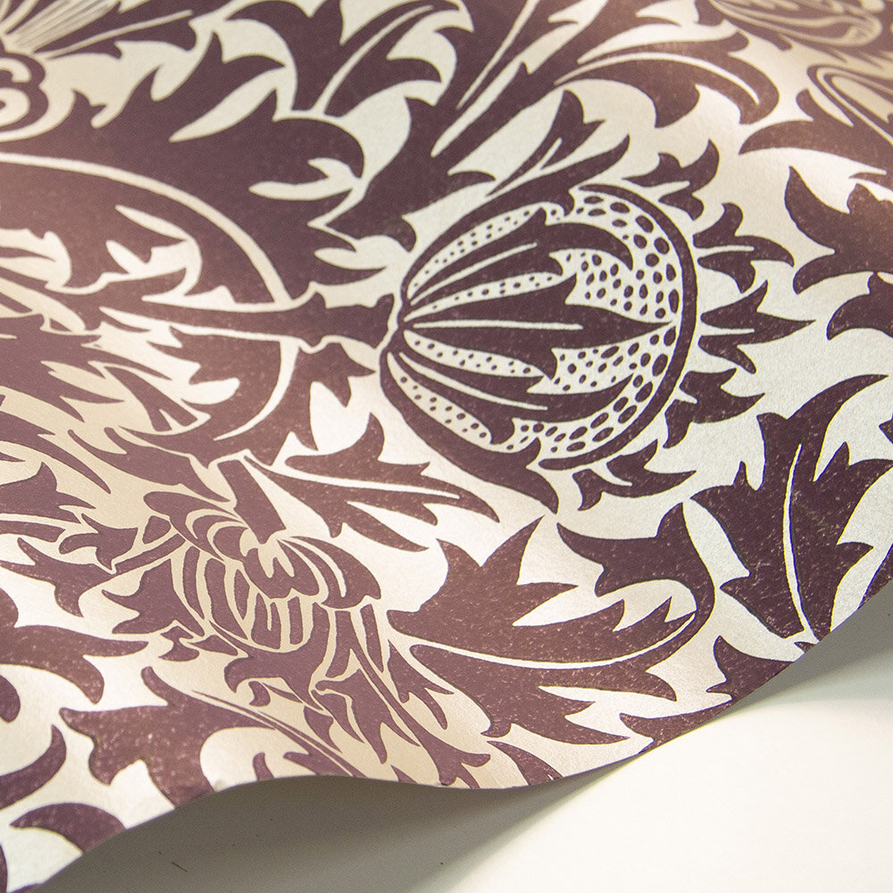 Thistle Wallpaper - Mulberry / Champagne - by Morris