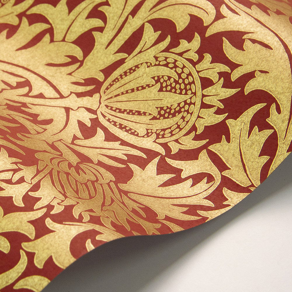 Thistle Wallpaper - Claret / Gold - by Morris