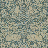 Brer Rabbit Wallpaper - Peacock / Gold - by Morris. Click for more details and a description.