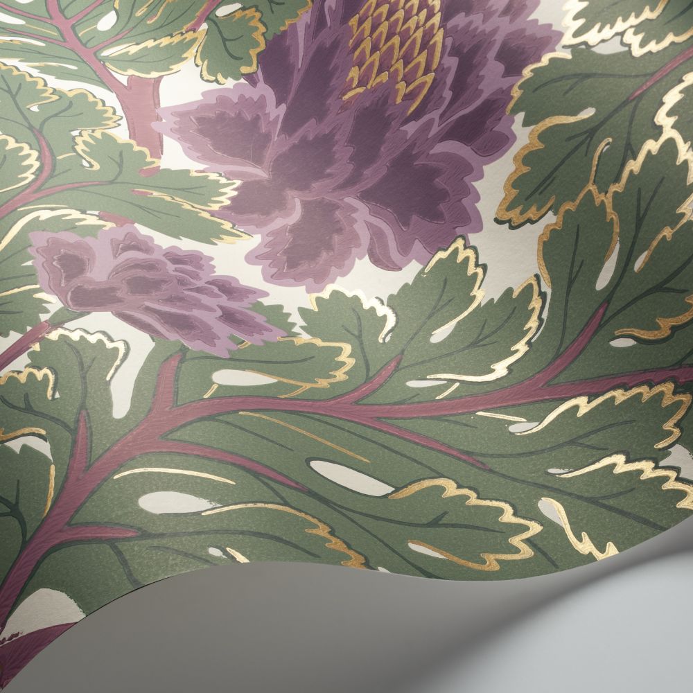 Aurora Wallpaper - Mulberry / Sage / Parchment - by Cole & Son