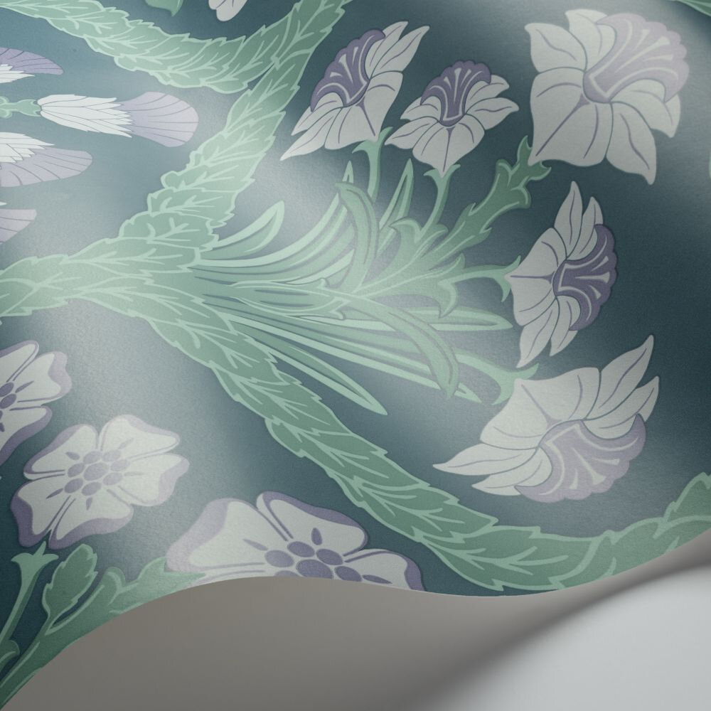Floral Kingdom Wallpaper - Lilac / Teal / Denim - by Cole & Son