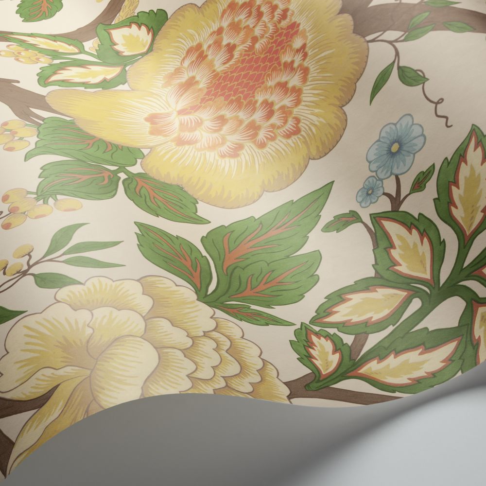 Midsummer Bloom Wallpaper - Chartreuse / Rouge / Leaf Green / Parchment - by Cole & Son