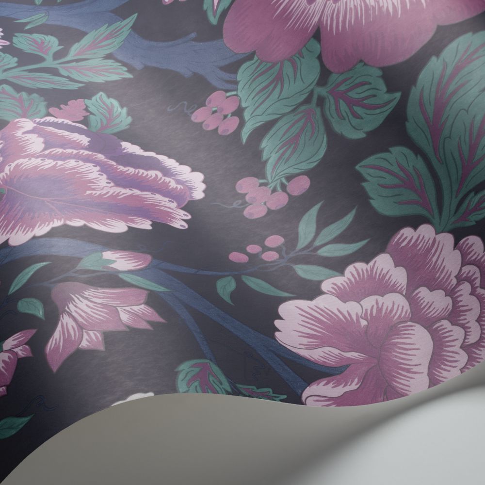 Midsummer Bloom Wallpaper - Mulberry / Purple / Teal / Ink - by Cole & Son