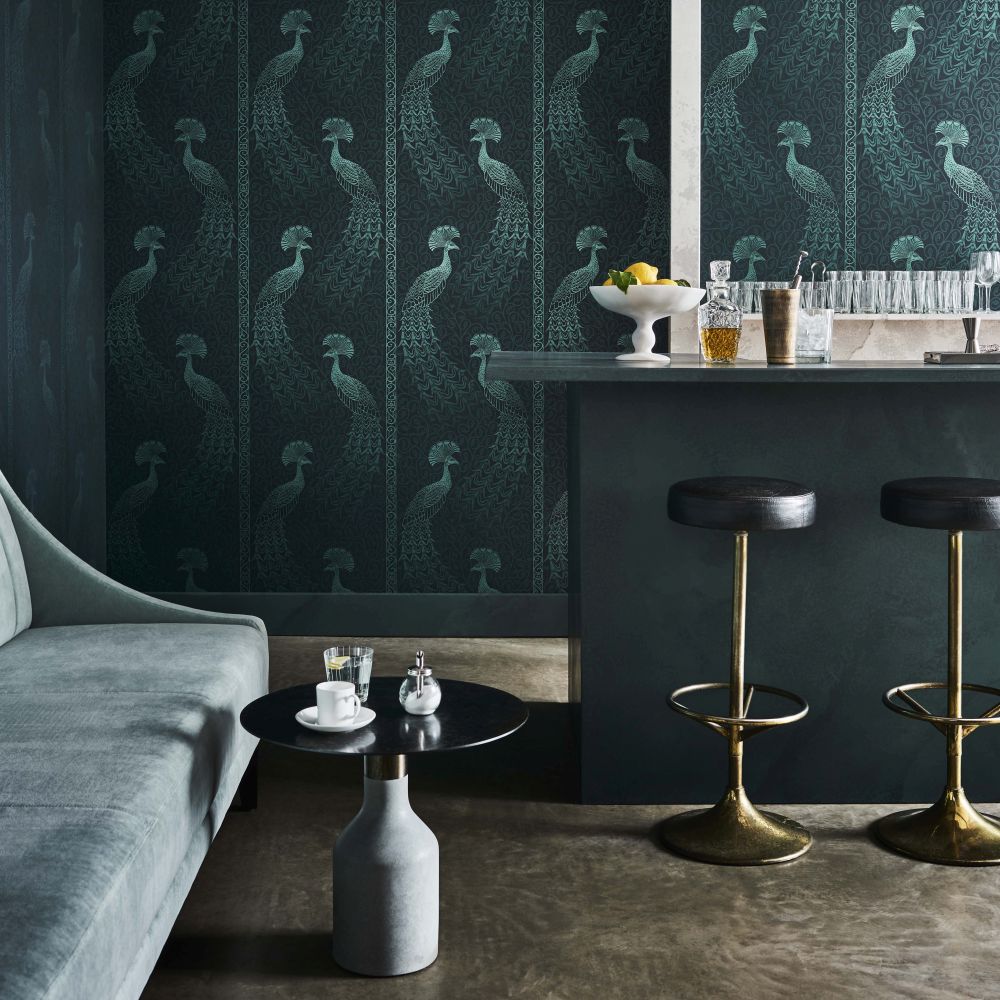 Pavo Parade Wallpaper - Metallic Petrol / Ink - by Cole & Son